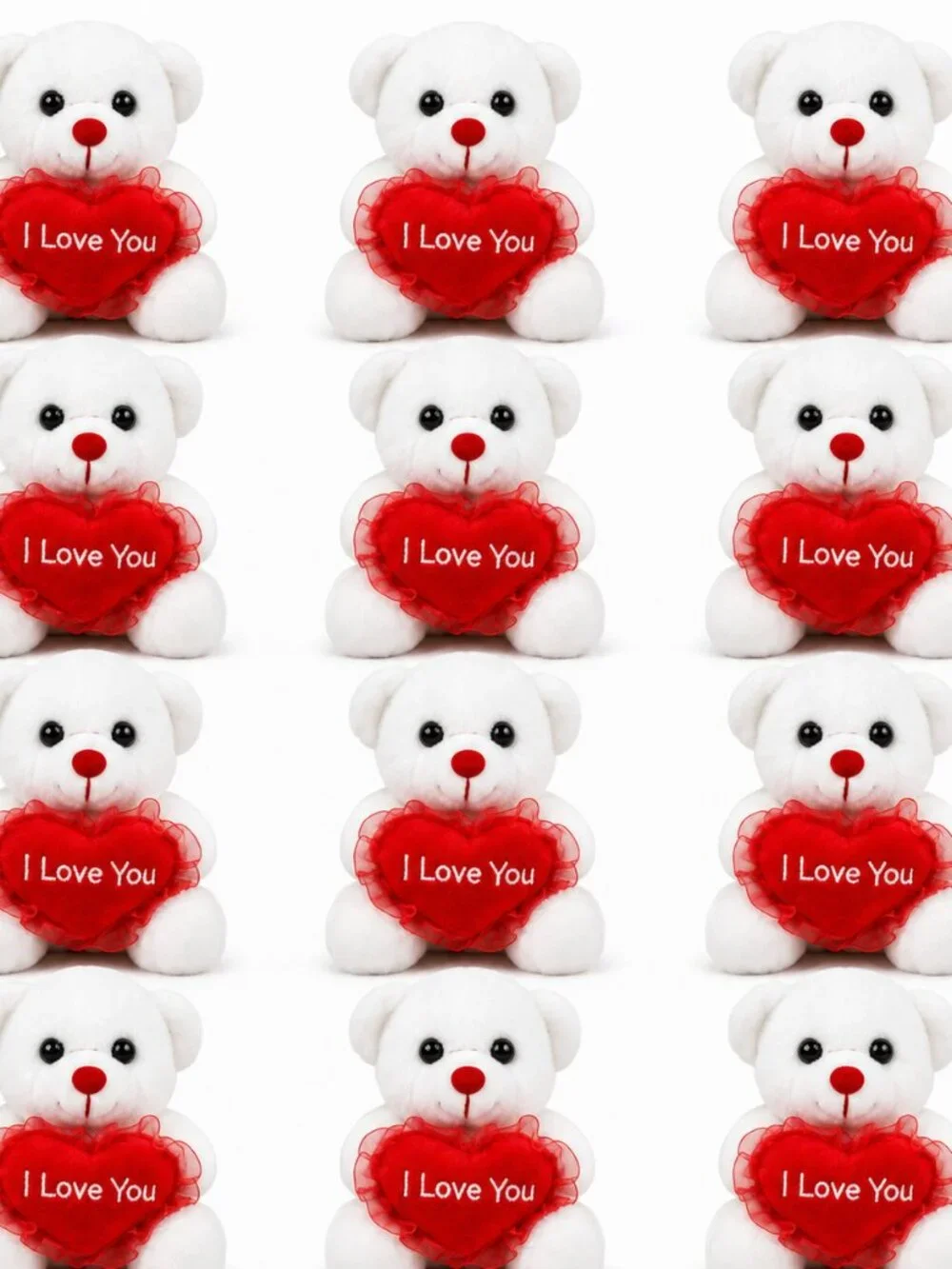 12-Pack White Mini Teddy Bears 4 Inch Stuffed Teddy Bear Small Heart Bulk Plush